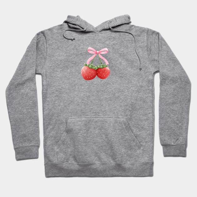 Coquette Aesthetic Pink Bow Strawberries Hoodie by figandlilyco